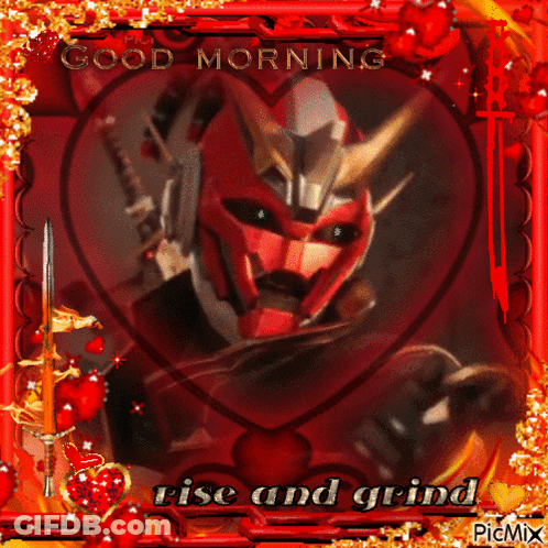 A Picture Of A Robot With The Words Good Morning Rise And Grind Above It GIF