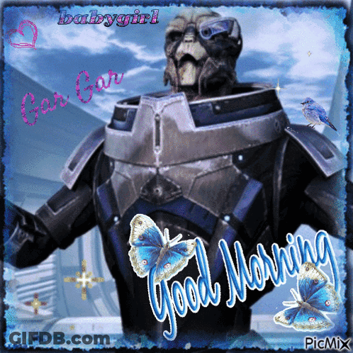 A Picture Of A Robot With The Words Good Morning Written On It GIF