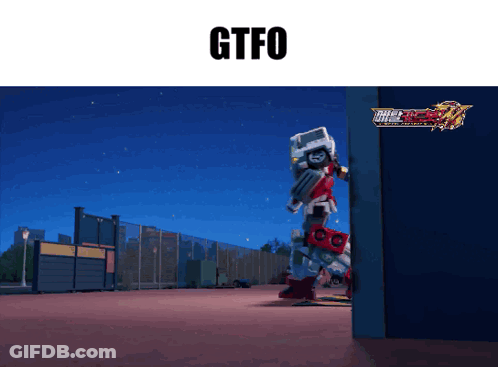 A Picture Of A Robot With The Words Gtfo Above It GIF