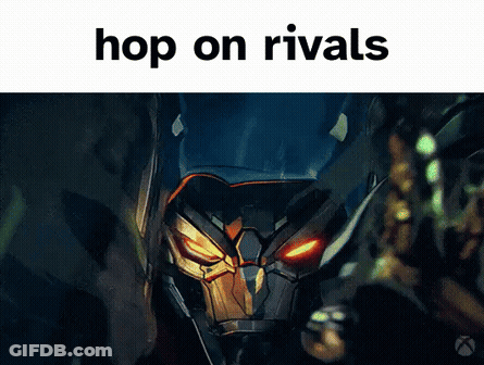 A Picture Of A Robot With The Words Hop On Rivals On The Bottom GIF