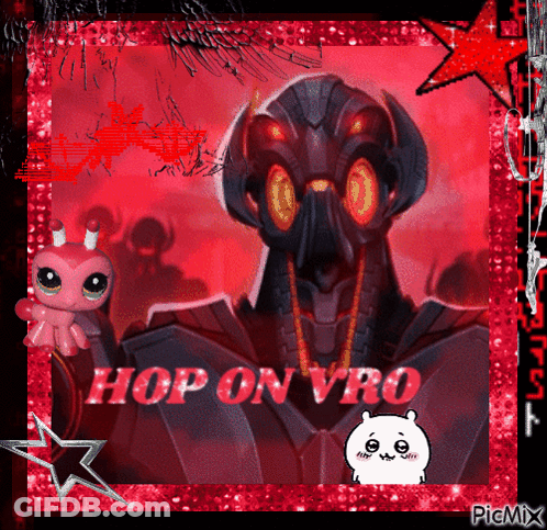 A Picture Of A Robot With The Words Hop On Vro Written On It GIF