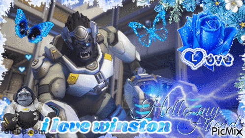 A Picture Of A Robot With The Words " I Love Winston " On It GIF