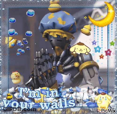 A Picture Of A Robot With The Words I 'M In Your Walls On It GIF