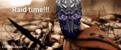 A Picture Of A Robot With The Words Raid Time Written Above It GIF