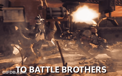 A Picture Of A Robot With The Words To Battle Brothers GIF