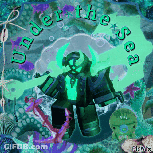 A Picture Of A Robot With The Words Under The Sea On It GIF