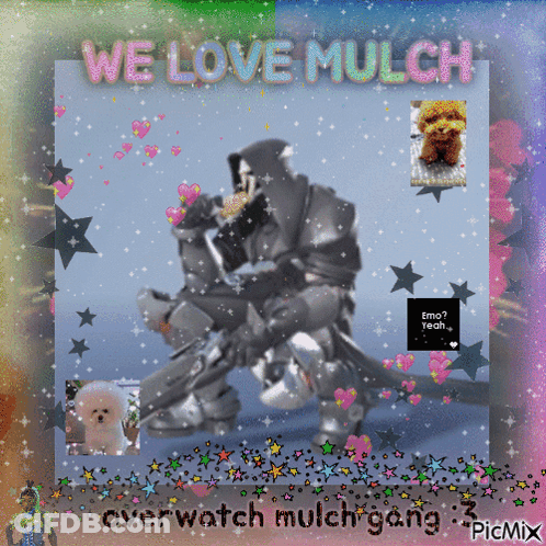 A Picture Of A Robot With The Words We Love Mulch GIF