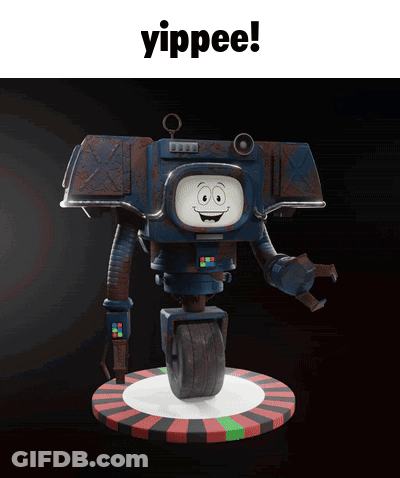 A Picture Of A Robot With The Words Yippee On The Bottom GIF