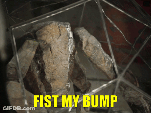 A Picture Of A Rock With The Words Fist My Bump Written On It GIF