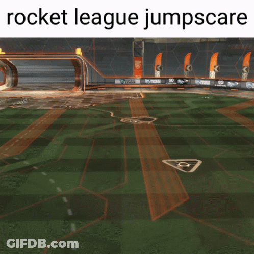 A Picture Of A Rocket League Game With The Words Rocket League Jumpscare Below It GIF