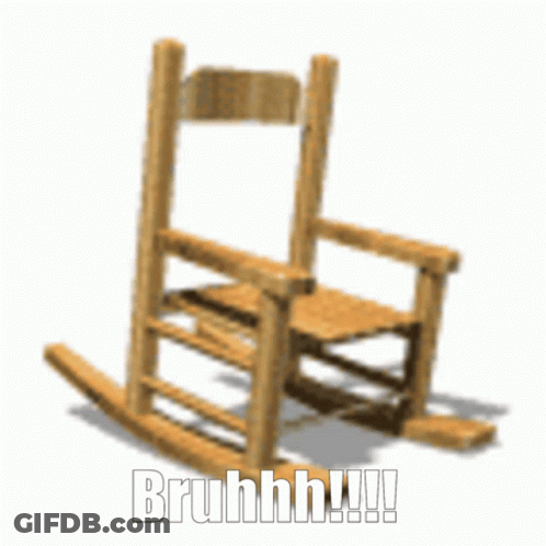 A Picture Of A Rocking Chair With The Words Bruhhh Written On It GIF