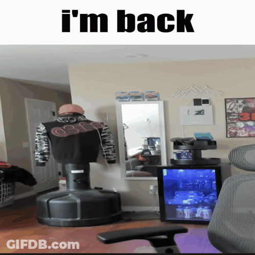 A Picture Of A Room With The Words I 'M Back On The Top GIF