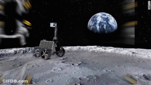 A Picture Of A Rover On The Moon With The Earth In The Background GIF