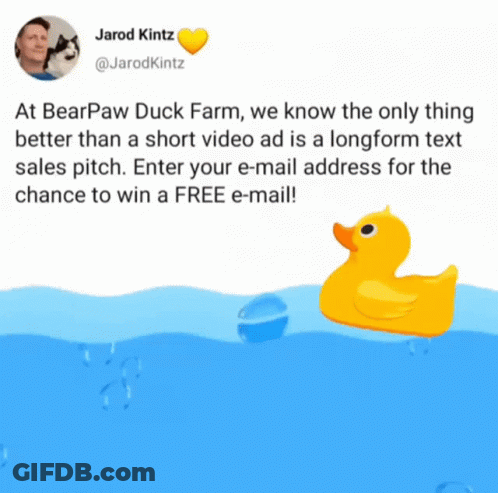 A Picture Of A Rubber Duck In The Water With A Tweet From Jarod Kitz GIF