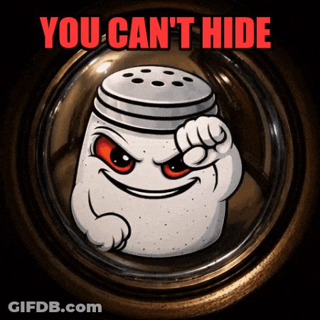 A Picture Of A Salt Shaker With The Words You Can 'T Hide Above It GIF