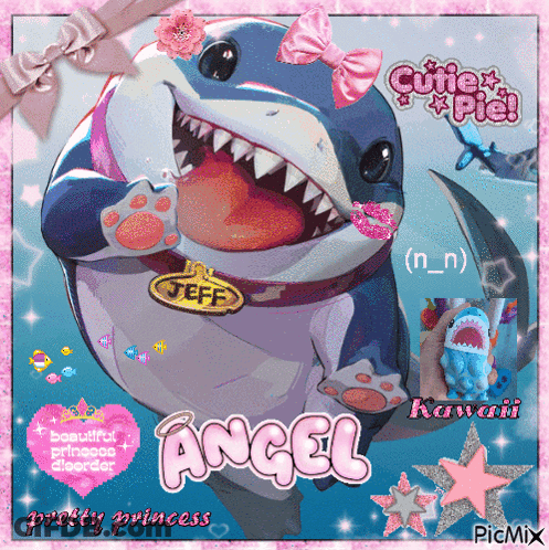 A Picture Of A Shark With The Name Jeff On Its Collar GIF