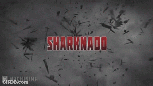 A Picture Of A Shark With The Word Sharknado In Red GIF