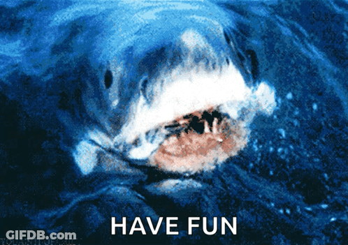 A Picture Of A Shark With The Words " Have Fun " Below It GIF