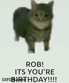 A Picture Of A Sheep With The Words `` Rob ! Its Your Birthday !!! '' Written On It . GIF