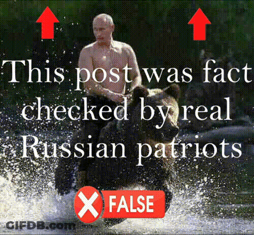 A Picture Of A Shirtless Man Riding A Bear With The Caption This Post Was Fact Checked By Real Russian Patriots X False GIF