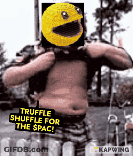 A Picture Of A Shirtless Man With A Pac Man On His Head GIF