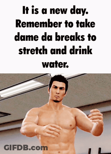 A Picture Of A Shirtless Man With The Words " It Is A New Day " GIF