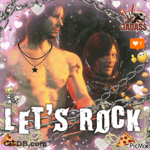 A Picture Of A Shirtless Man With The Words Let 'S Rock Below Him GIF