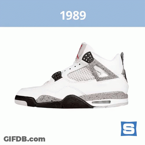 A Picture Of A Shoe With The Year 1989 On The Top GIF