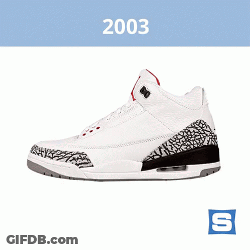 A Picture Of A Shoe With The Year 2003 On The Top GIF