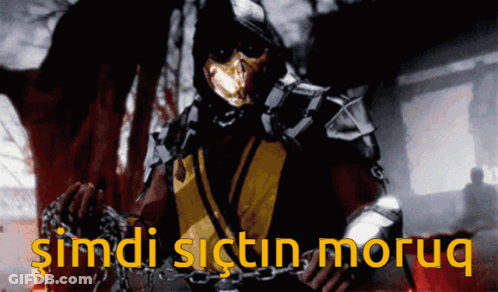 A Picture Of A Skeleton Holding Chains With The Words Şimdi Sictin Moruq GIF