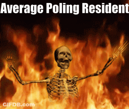 A Picture Of A Skeleton In Flames With The Words Average Polling Resident GIF