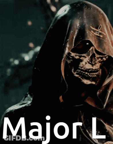 A Picture Of A Skeleton Wearing A Hood And The Words Major L On The Bottom GIF