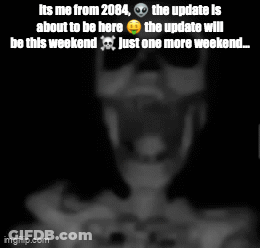 A Picture Of A Skeleton With A Caption That Says It 'S Me From 2084 GIF
