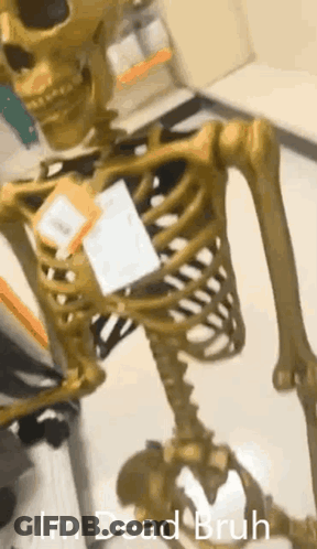 A Picture Of A Skeleton With The Words Im Dead Bruh Written On It GIF
