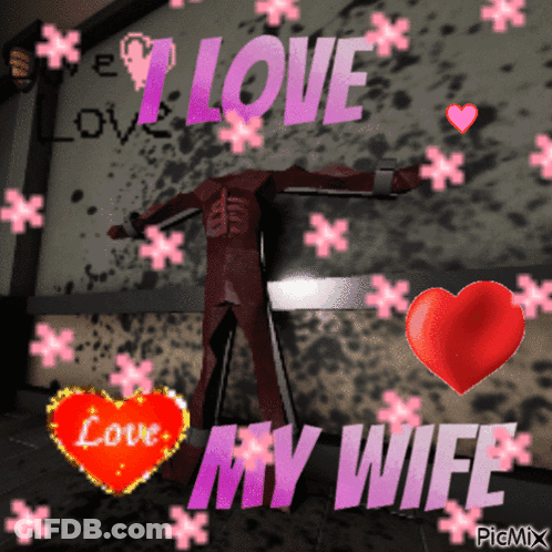 A Picture Of A Skeleton With The Words Love My Wife Written On It GIF