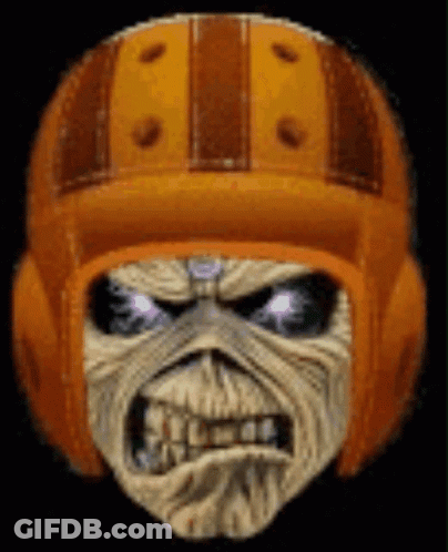 A Picture Of A Skull Wearing A Football Helmet . GIF