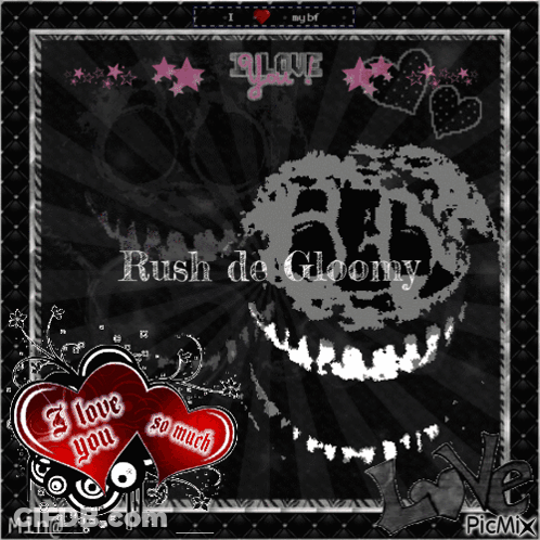 A Picture Of A Skull With The Words Rush De Gloomy GIF