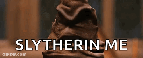 A Picture Of A Slytherin Hat With The Words Slytherin Me Underneath It GIF