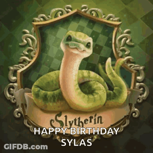 A Picture Of A Slytherin Snake With The Words Happy Birthday Sylas GIF