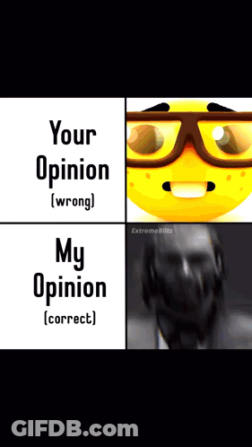 A Picture Of A Smiley Face With Glasses And The Words Your Opinion Wrong And My Opinion Correct GIF