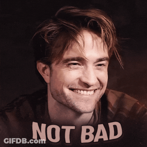 A Picture Of A Smiling Man With The Words Not Bad On The Bottom GIF
