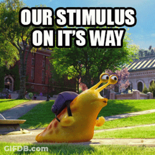 A Picture Of A Snail With The Words Our Stimulus On It 'S Way Above It GIF