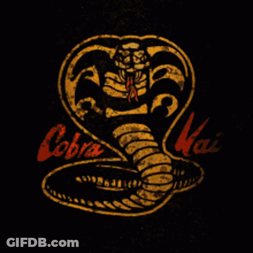 A Picture Of A Snake With The Words Cobra Kai On It GIF