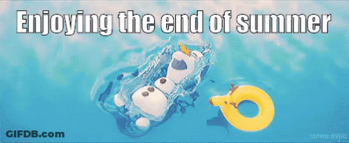 A Picture Of A Snowman Floating In A Pool With The Words Enjoying The End Of Summer GIF