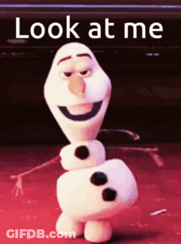 A Picture Of A Snowman With The Words Look At Me On The Bottom GIF