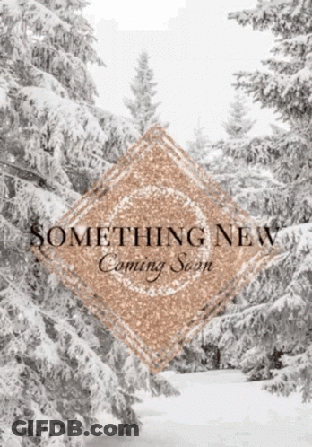 A Picture Of A Snowy Forest With The Words Something New Coming Soon On It GIF