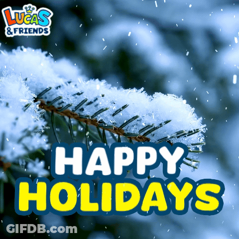 A Picture Of A Snowy Tree Branch With The Words Happy Holidays GIF
