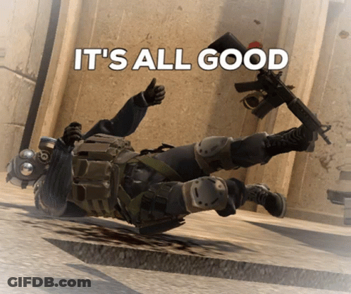 A Picture Of A Soldier Laying On The Ground With The Words It 'S All Good Above Him GIF