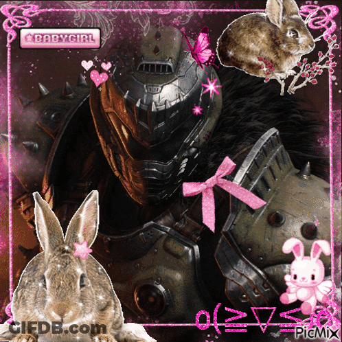 A Picture Of A Soldier With Rabbits And The Words Babygirl On Top GIF