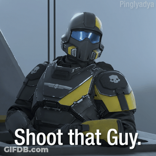 A Picture Of A Soldier With The Words Shoot That Guy On The Bottom GIF
